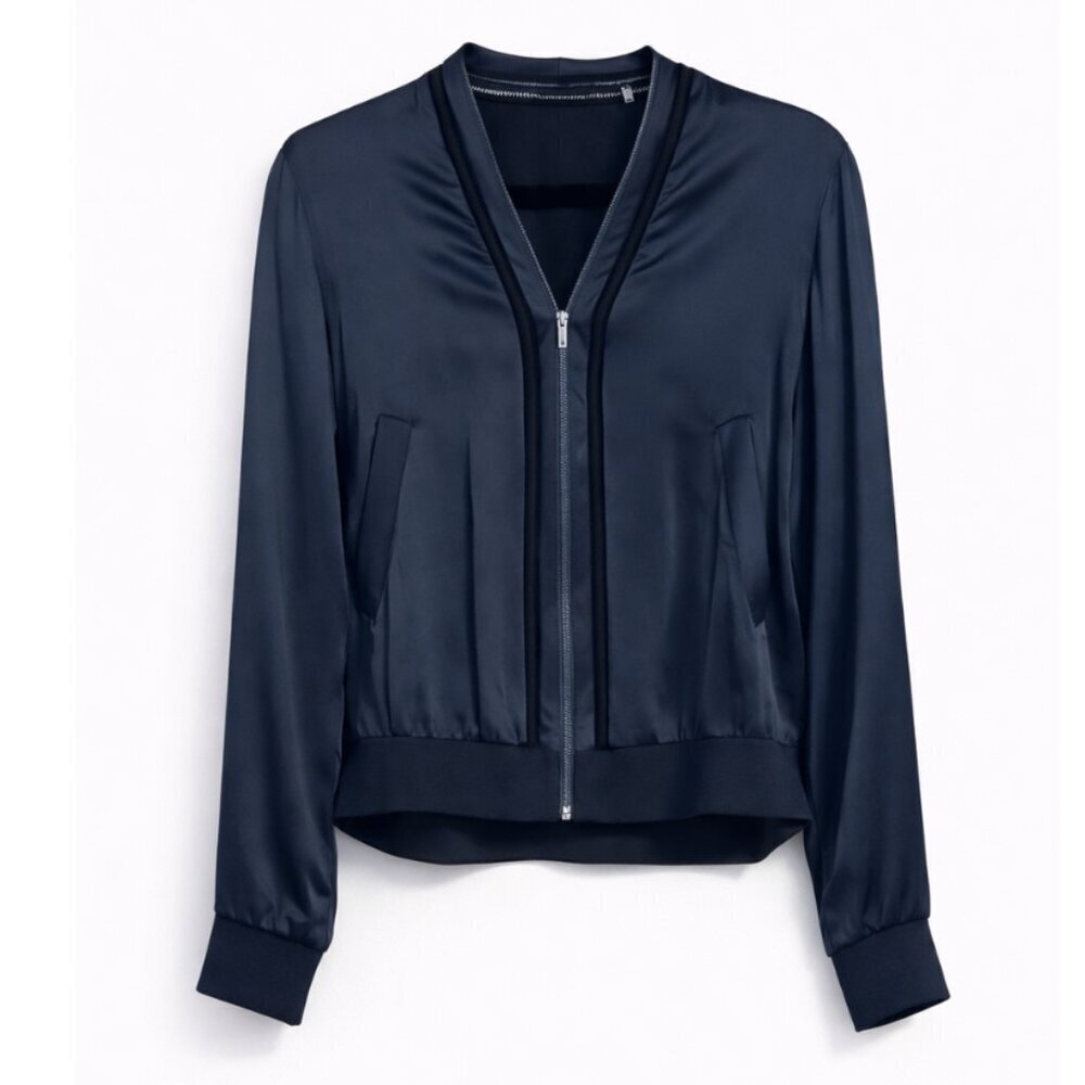 ELIE TAHARI  - Silk Bomber  Top / Jacket - Dark Blue  Size XS